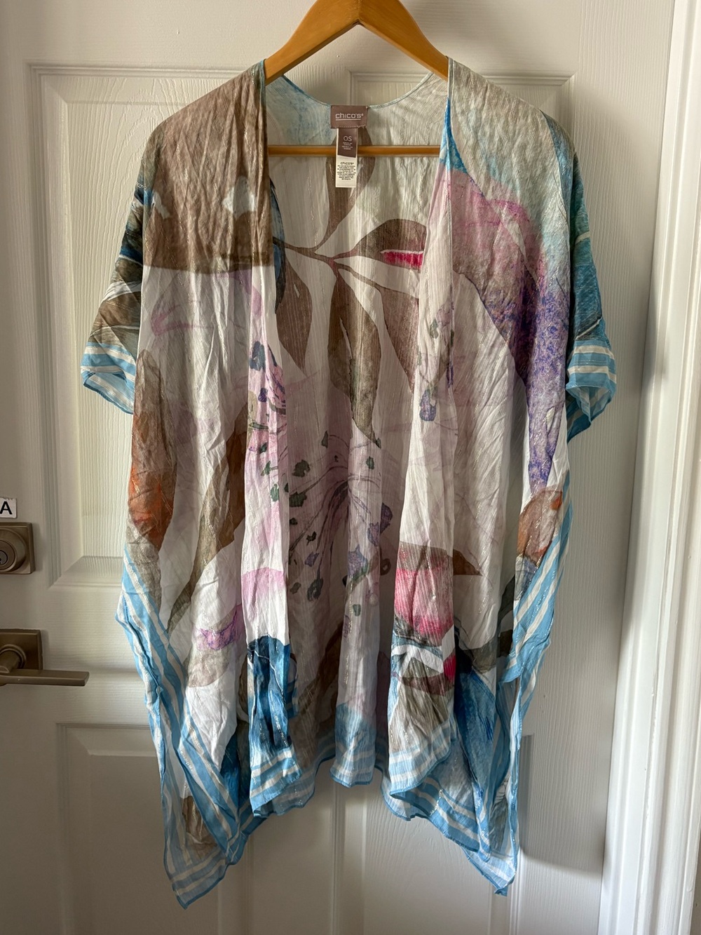Chico's Watercolor Floral Open Front Kimono Cover-Up One Size